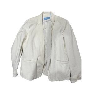 Draper James Womens L RSVP Textured Cotton Blazer White Church Work Jacket